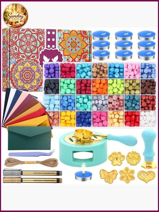 Other - 790pc Wax Seal Stamp Kit with Warmer, Beads, Stamps, Envelopes, Gift Box for